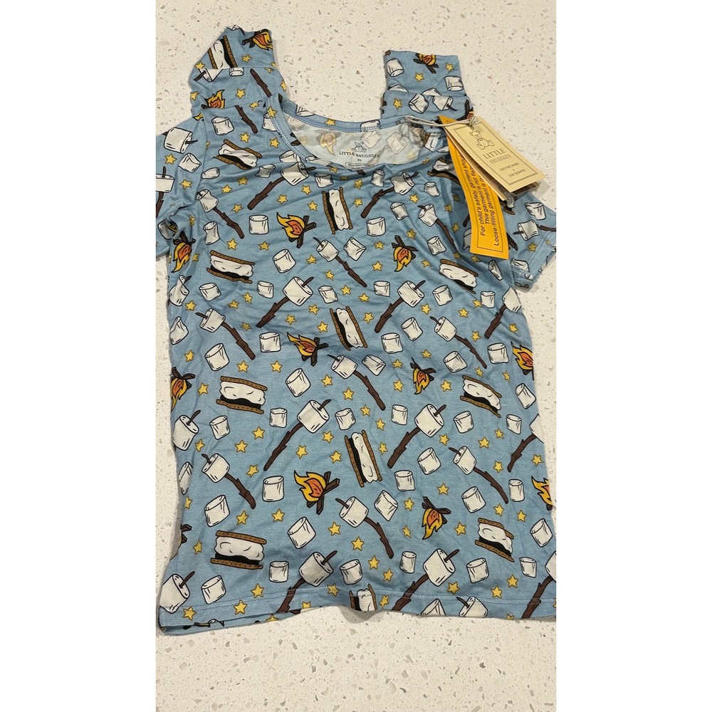 Little Snuggles Kids Smores Bamboo Viscose Pajama Set Blue 6T Campfire Print